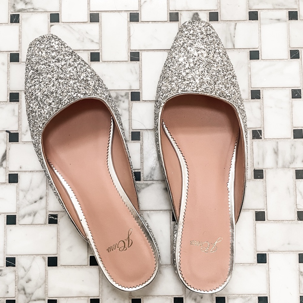 J. Crew Silver Sparkle Mules Size 8